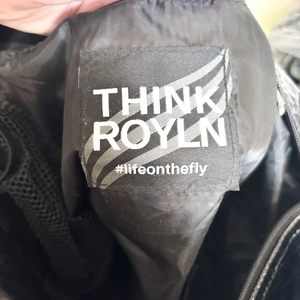 Think Royln Womens Wingman Puffer Tote Bag Black Quilted Patent Leather Travel